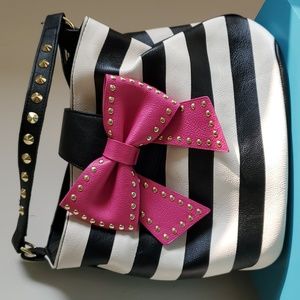 Betsey Johnson striped purse with pink bow